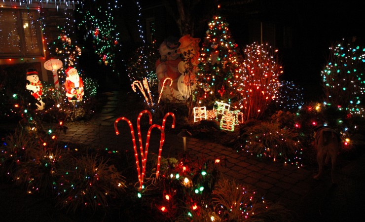 home decorated to the max with christmas lights